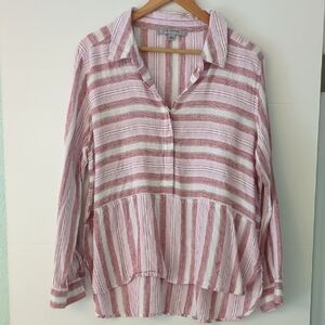 Marc New YorkAndrew Marc Linen Pink Striped Coastal Grandma Beach Women Top PXL